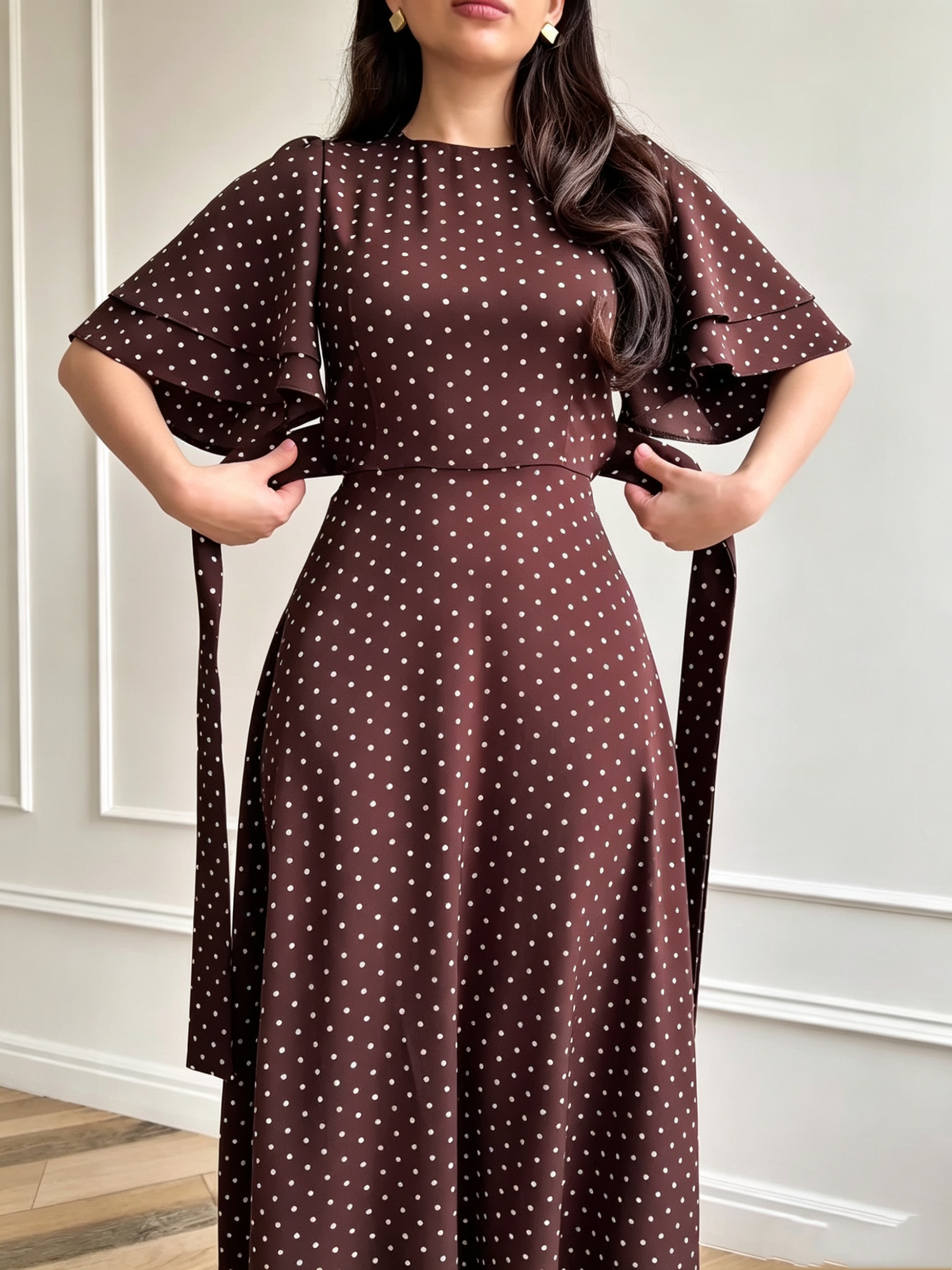 Polka-dot Fitted Tie-Waist Dress