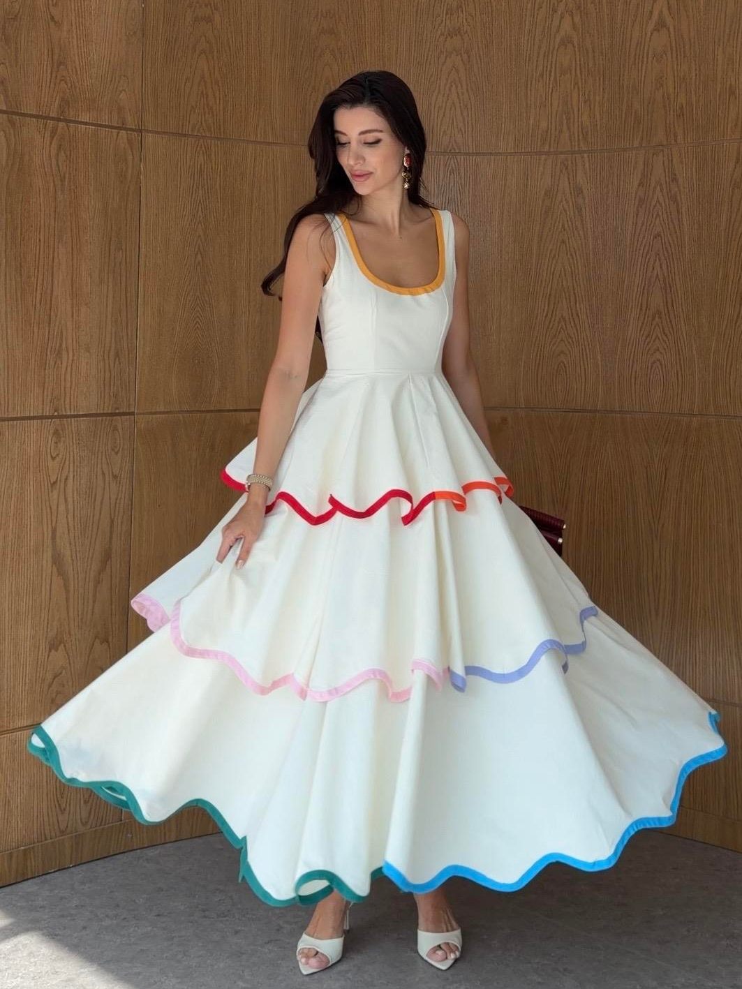 Contrasting-Color Layered Dress