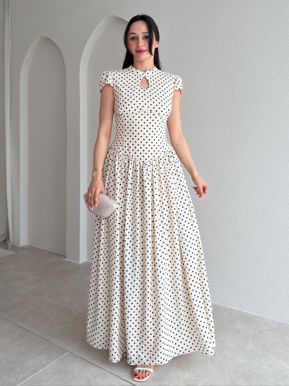 Polka-dot Lace-Up Cutout Dress