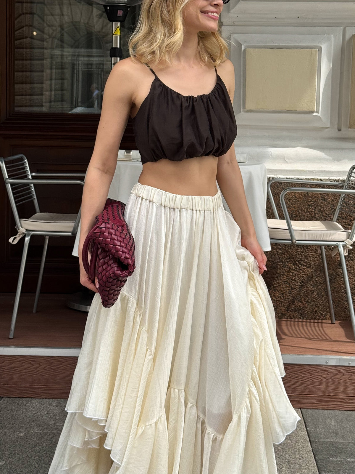 Irregular-Hem Ruffled Skirt