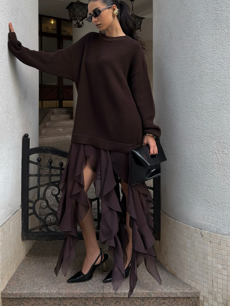 Irregular Lace Hem Patchwork Sweater