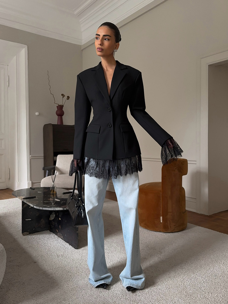 Fitted Lace-Panel Blazer