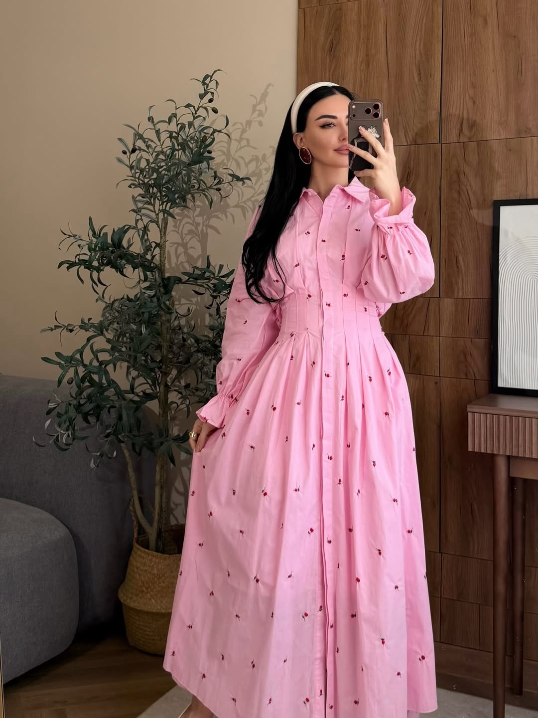 Floral Embroidered Pleated Dress