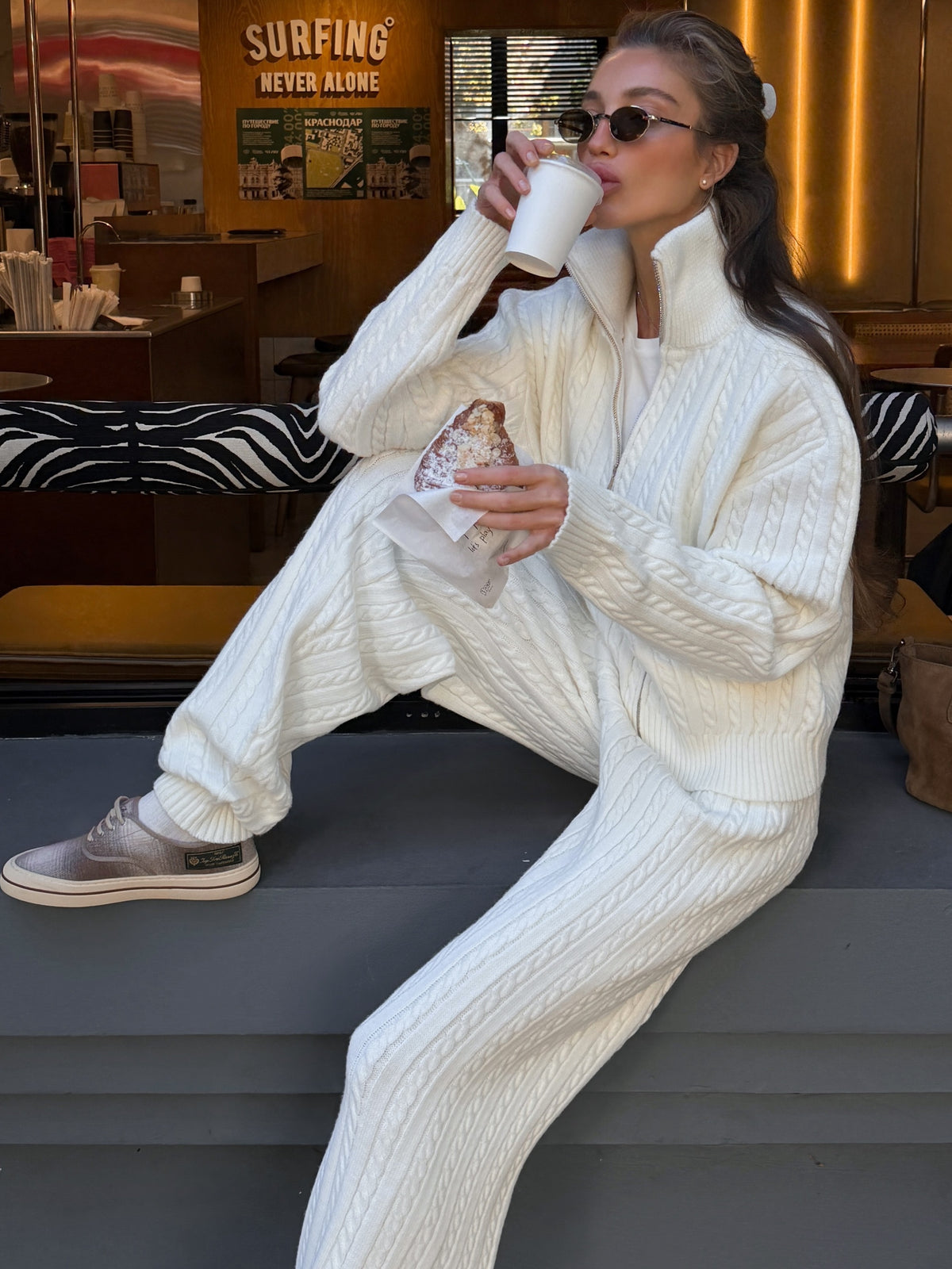 Cable Knit Stand Up Collar Set