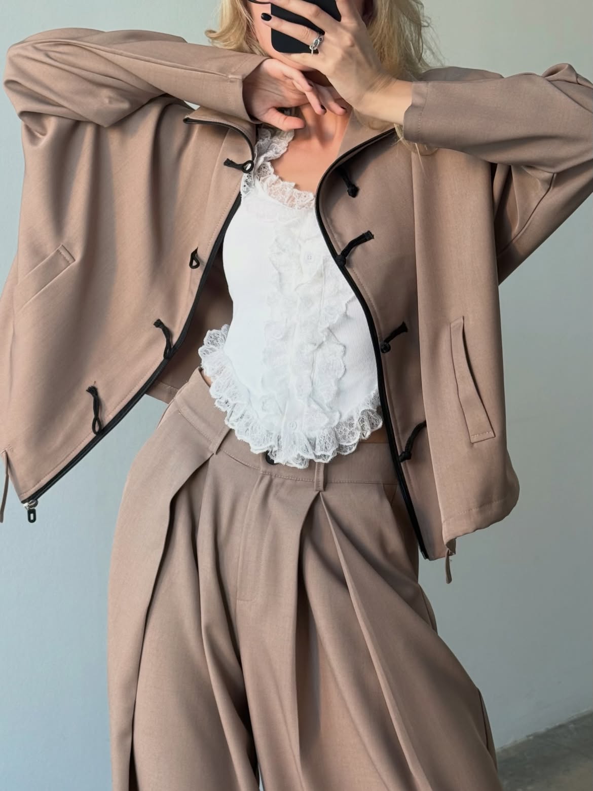 Button-Front Loose-Fit Baggy Pants Set