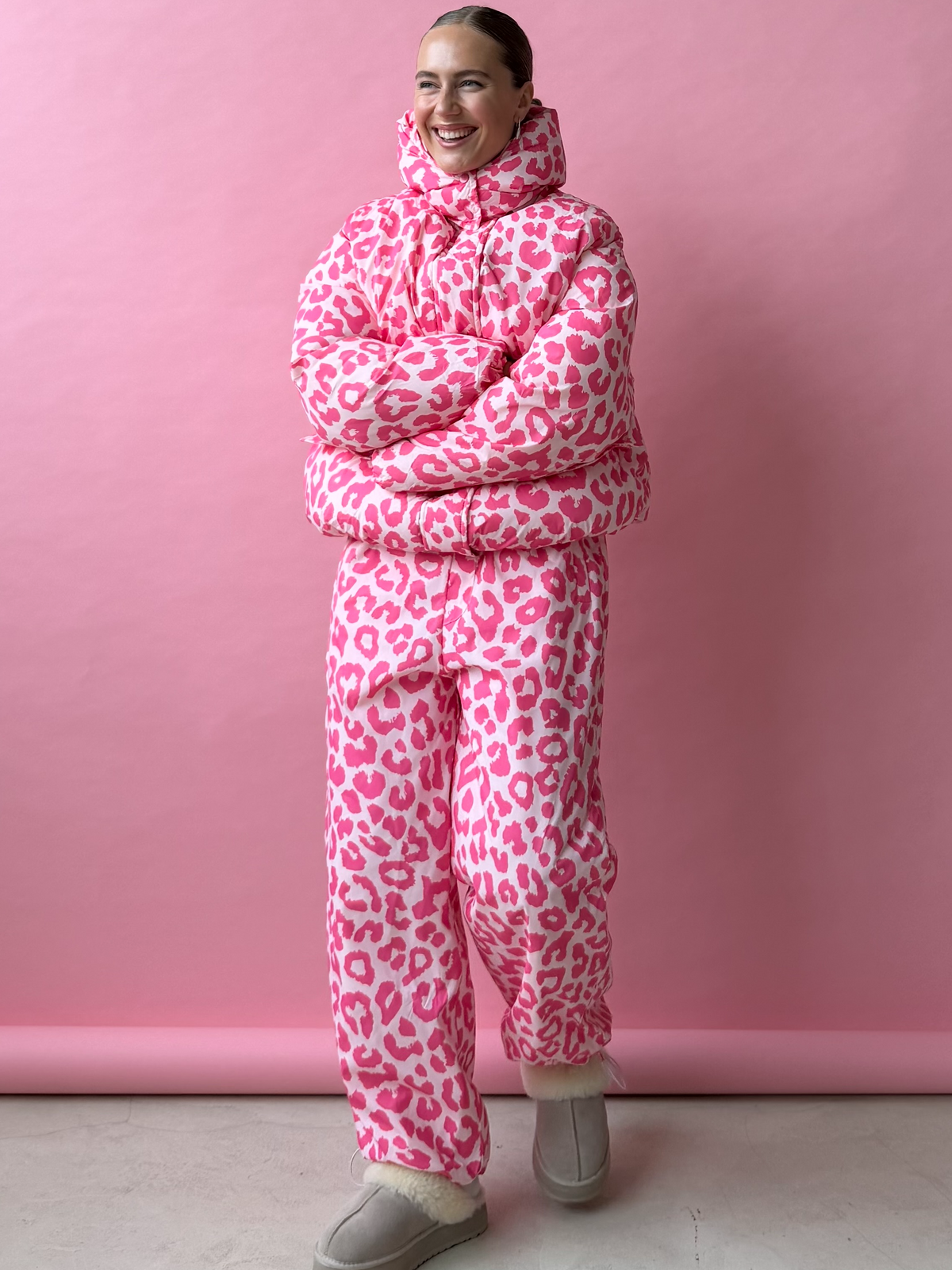 Puffer Jacket Set-Pink Leopard