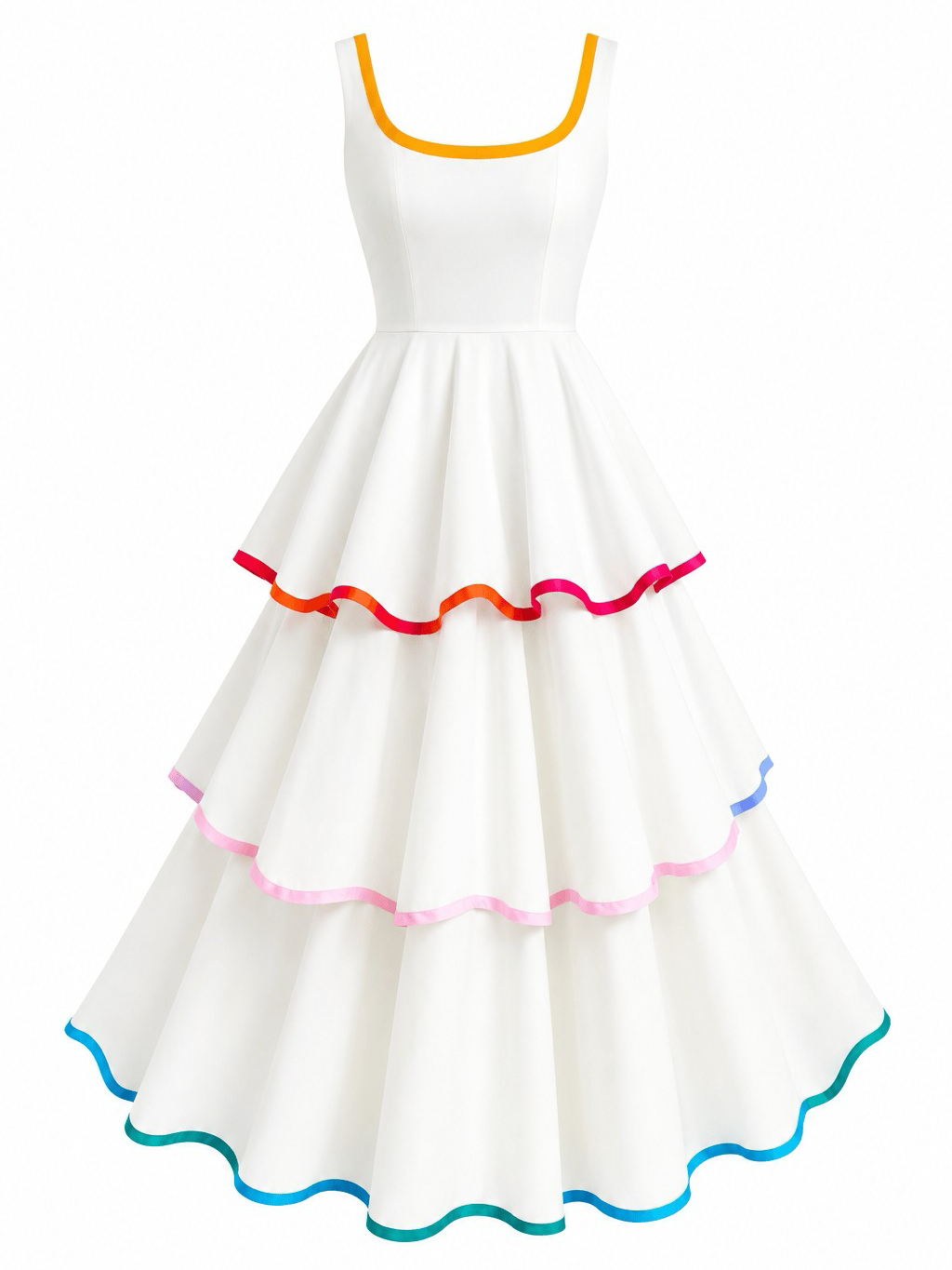 Contrasting-Color Layered Dress