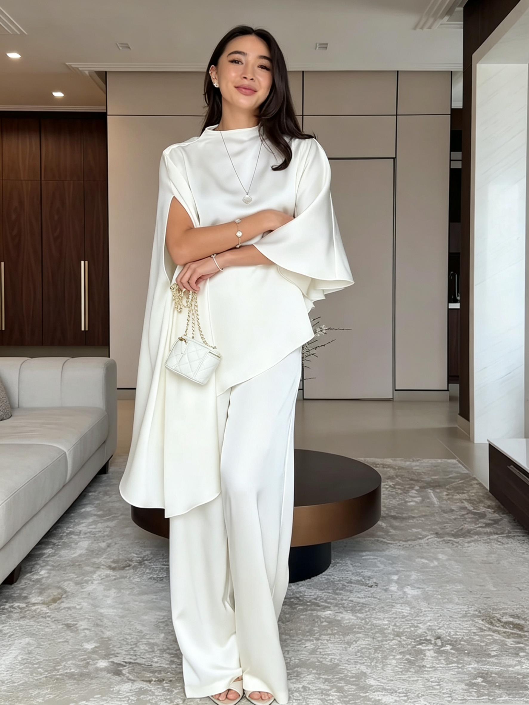Asymmetrical Shawl-Collared Top Set