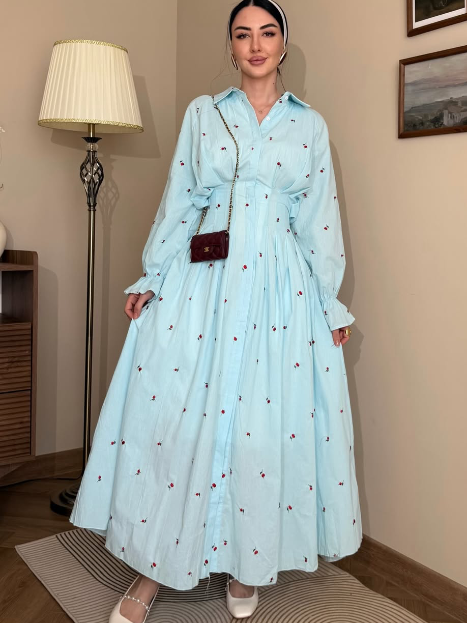 Floral Embroidered Pleated Dress
