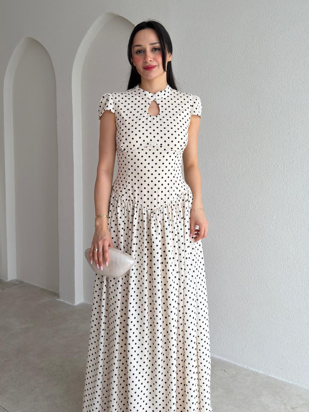 Polka-dot Lace-Up Cutout Dress
