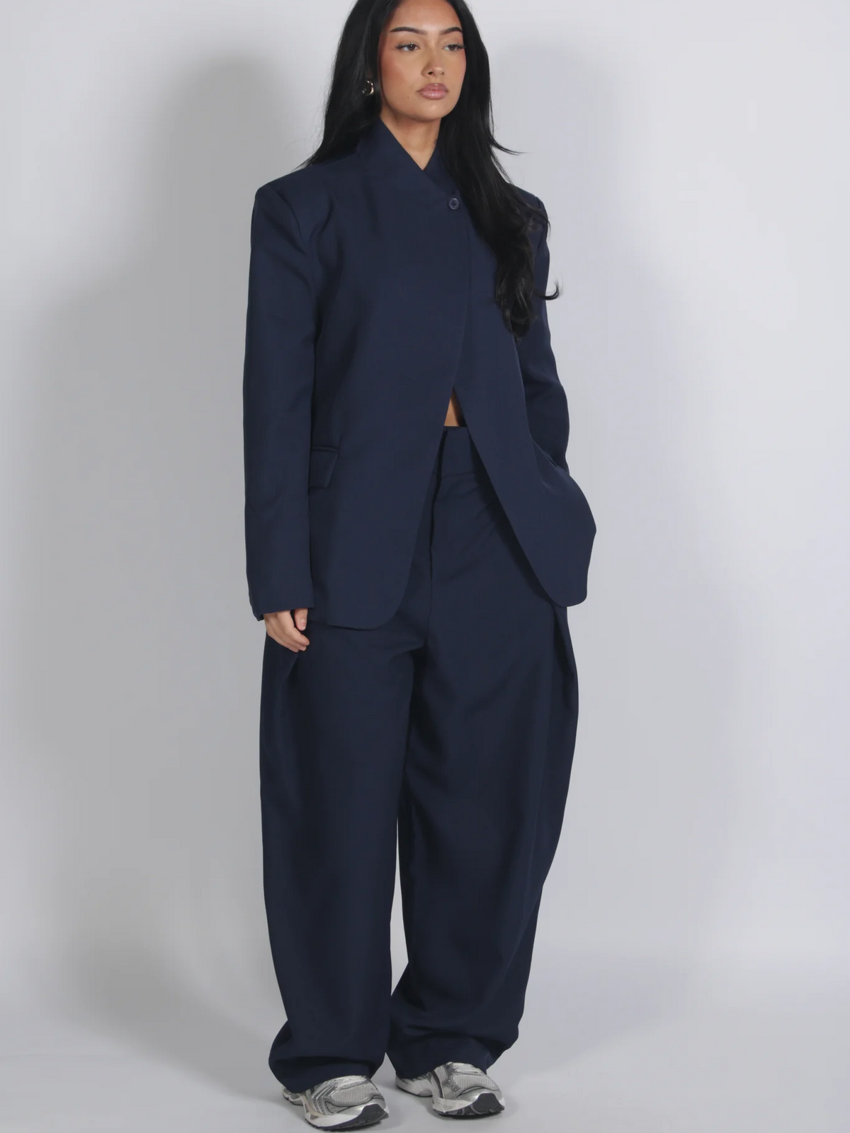 Retro Oversized Slit Blazer Set