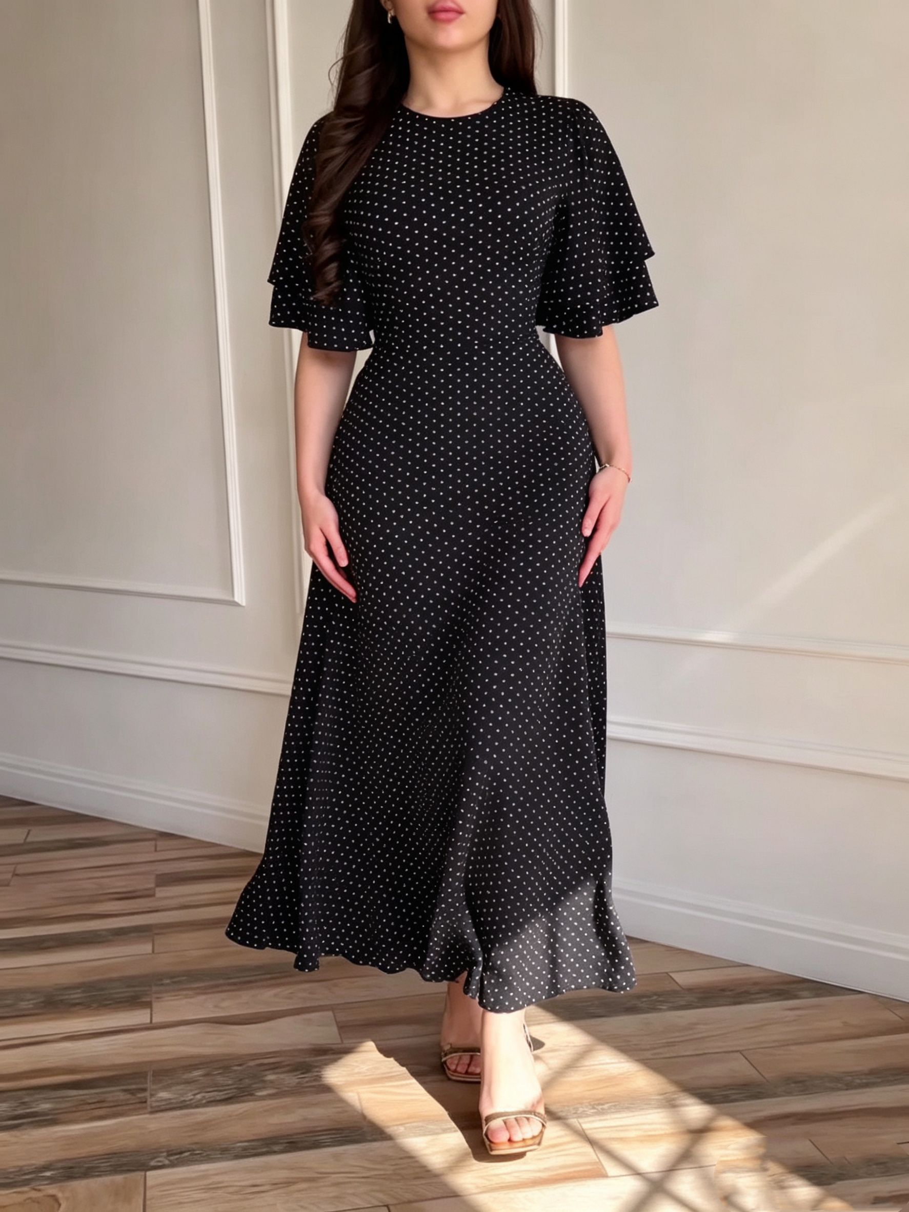 Polka-dot Fitted Tie-Waist Dress