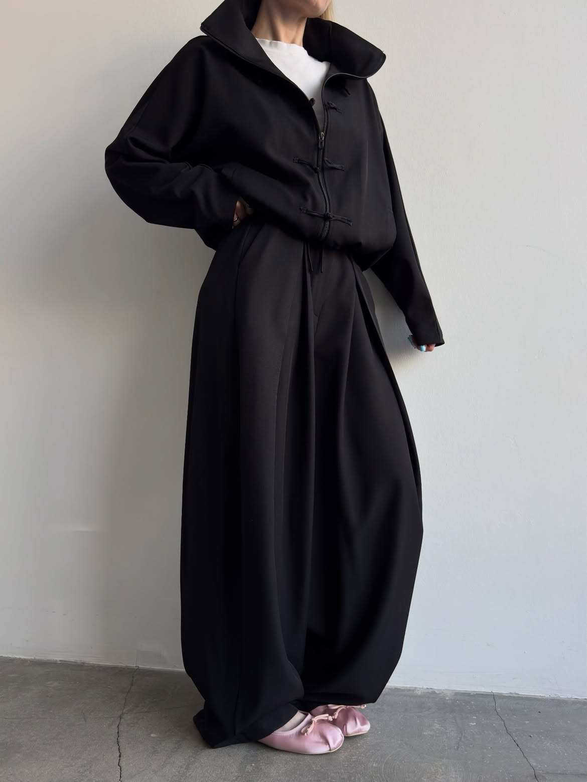 Button-Front Loose-Fit Baggy Pants Set