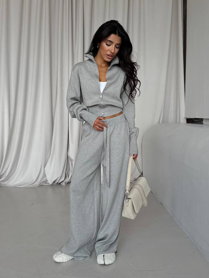 Double-Zip Crop Sweater Set