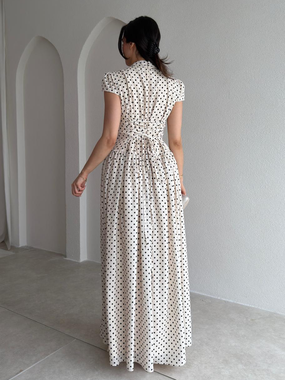 Polka-dot Lace-Up Cutout Dress