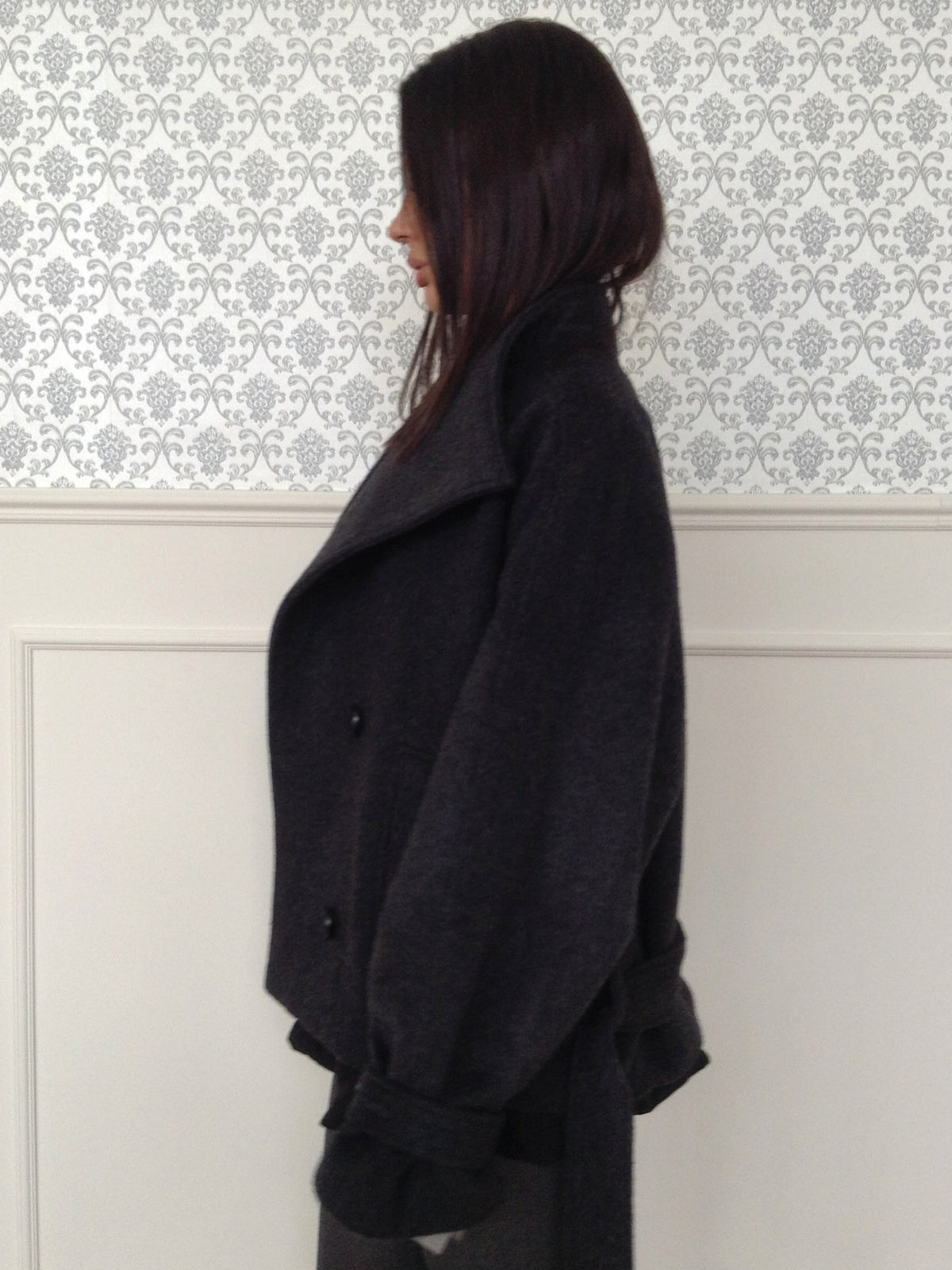 Double-Breasted Drawstring Wool Coat