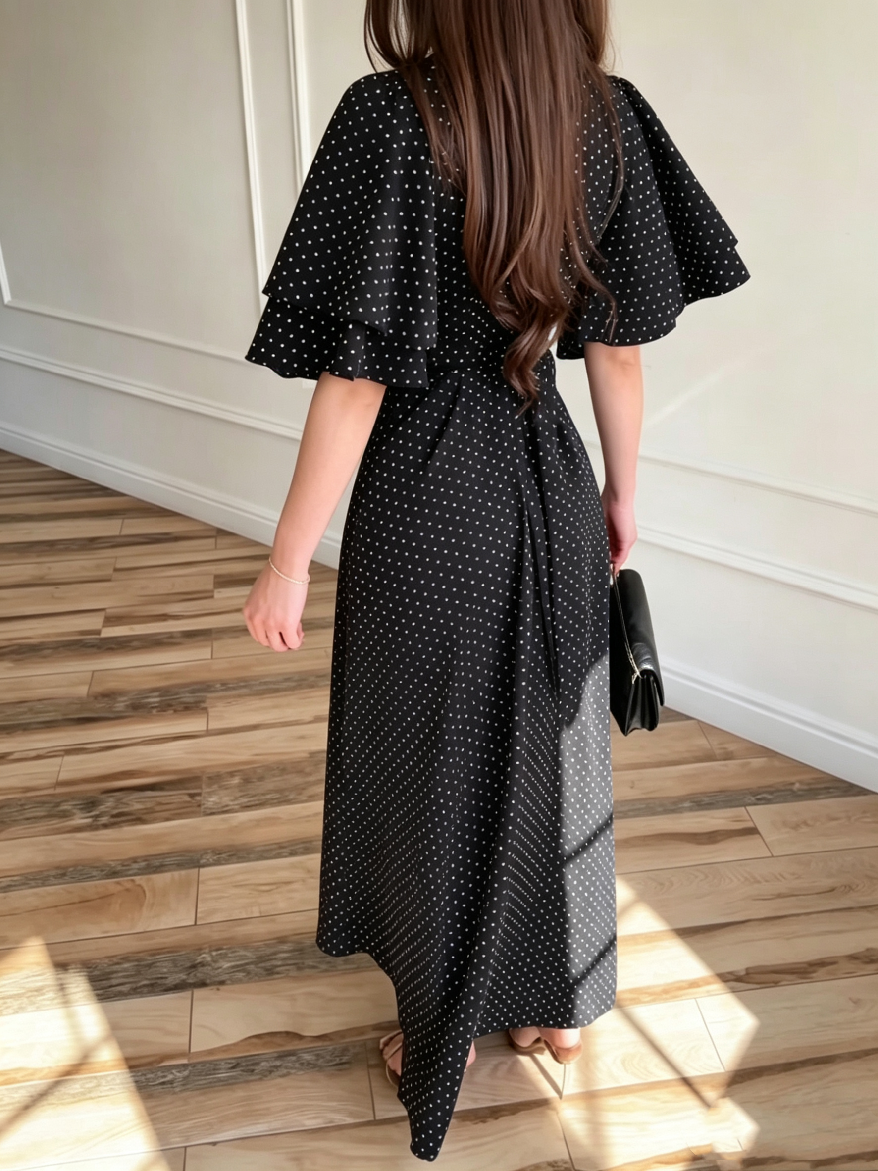 Polka-dot Fitted Tie-Waist Dress