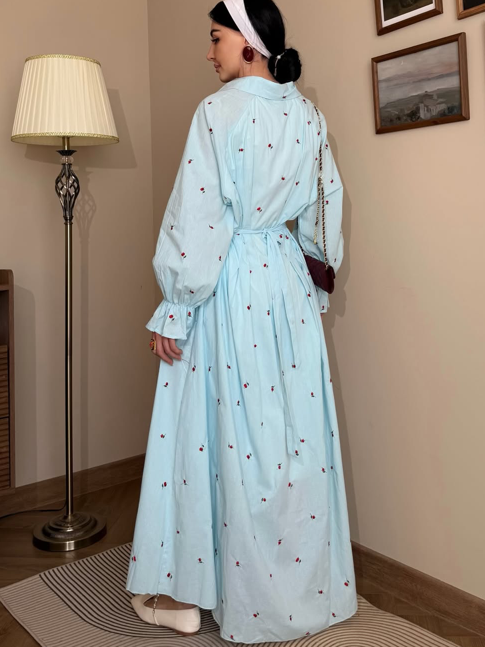 Floral Embroidered Pleated Dress