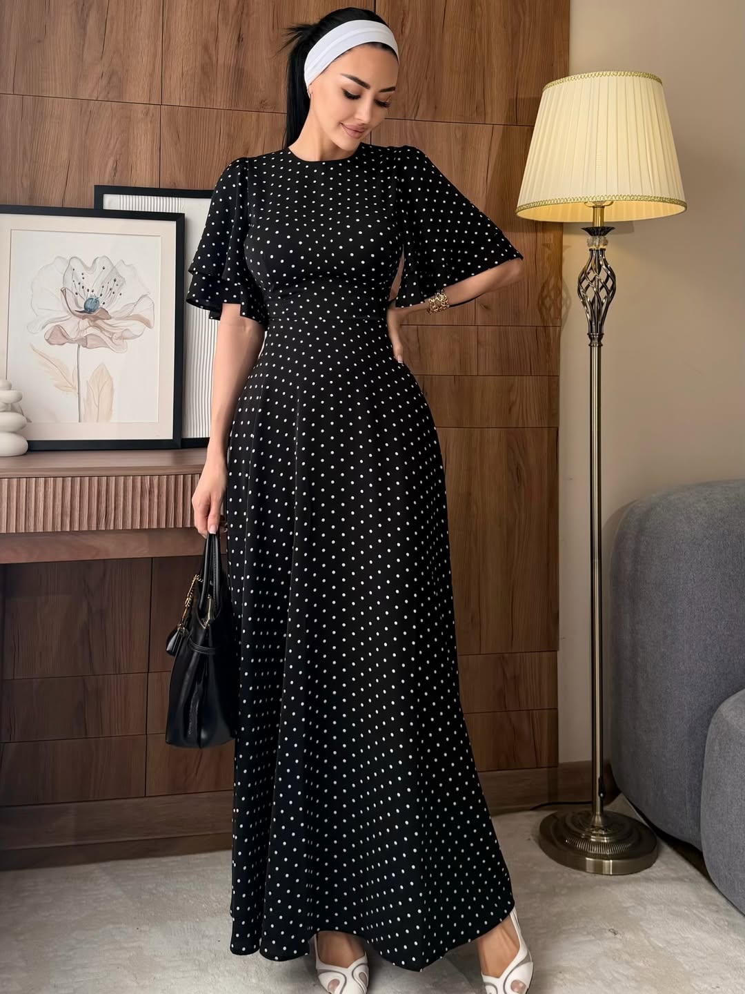Polka-dot Fitted Tie-Waist Dress