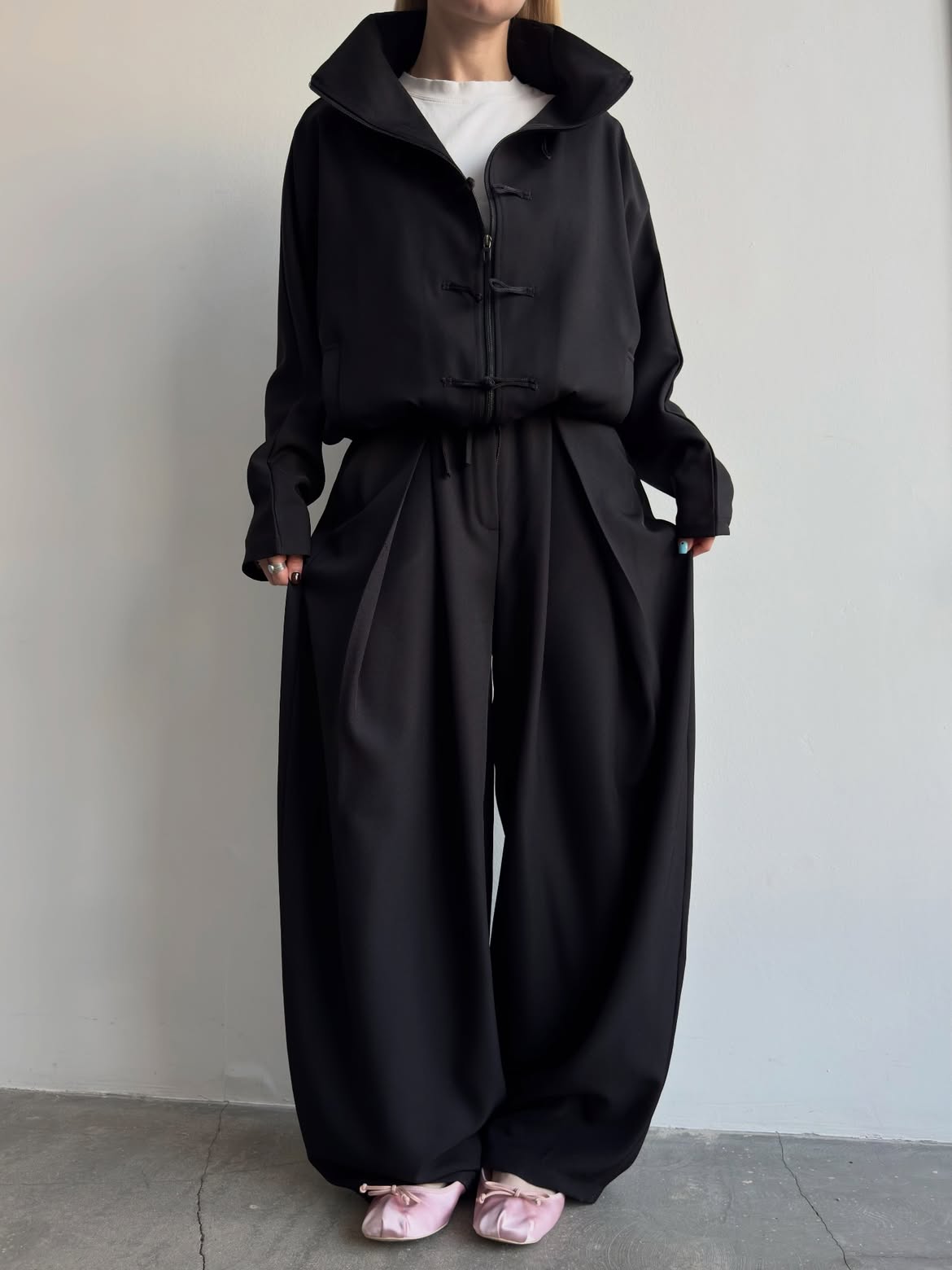 Button-Front Loose-Fit Baggy Pants Set