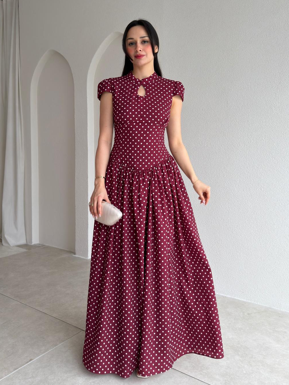 Polka-dot Lace-Up Cutout Dress