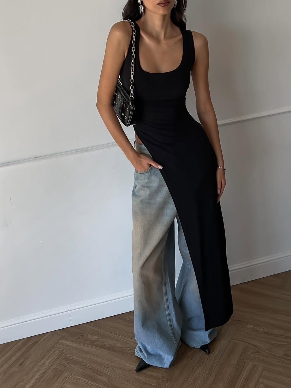 Side-Slit Solid-Color Dress
