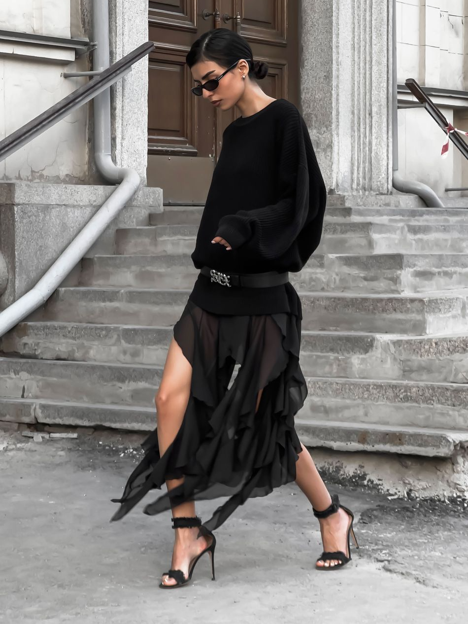 Irregular Lace Hem Patchwork Sweater