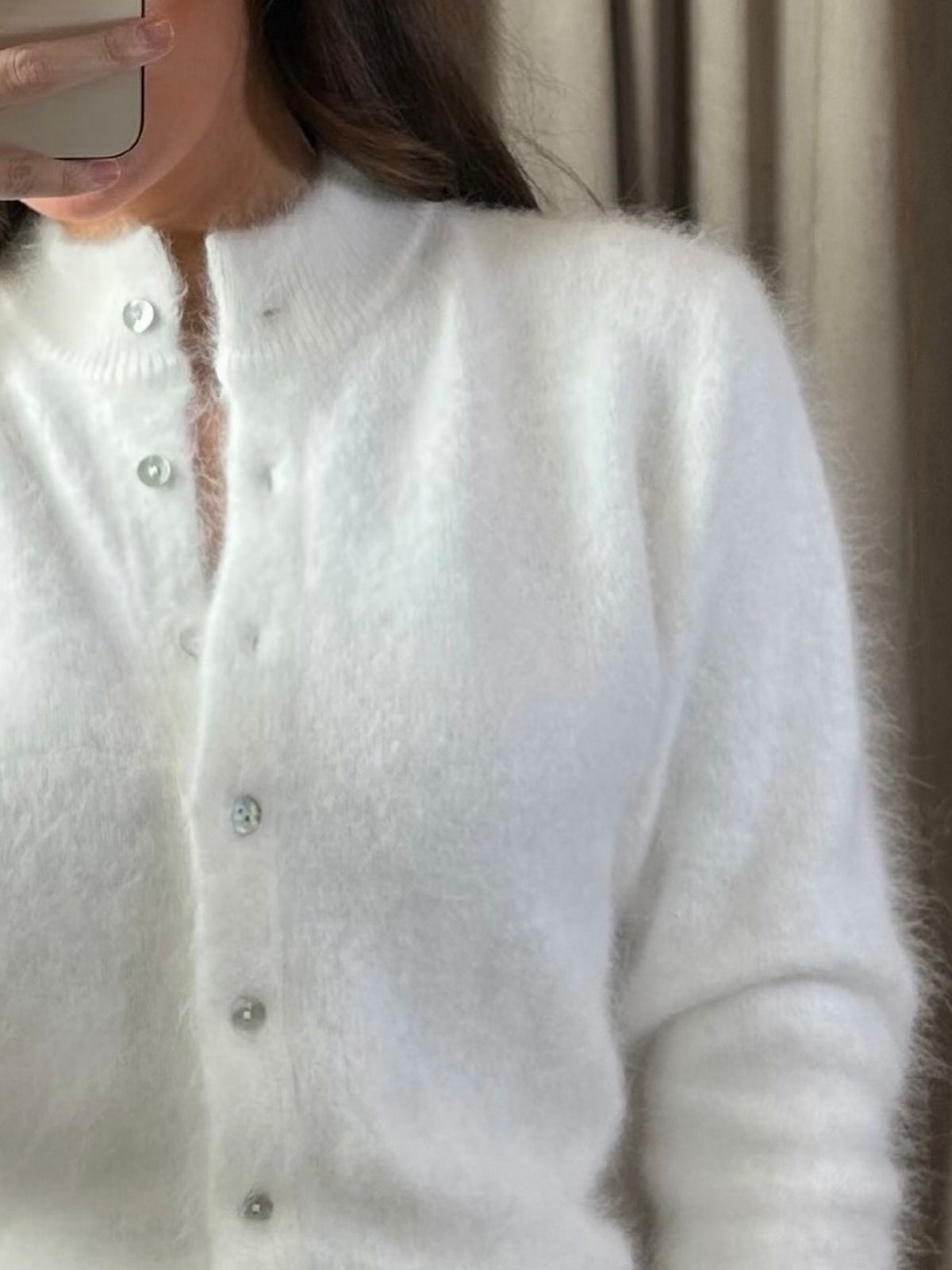 Round-Neck Fleece Long-Sleeve Cardigan