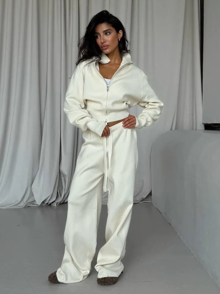 Double-Zip Crop Sweater Set