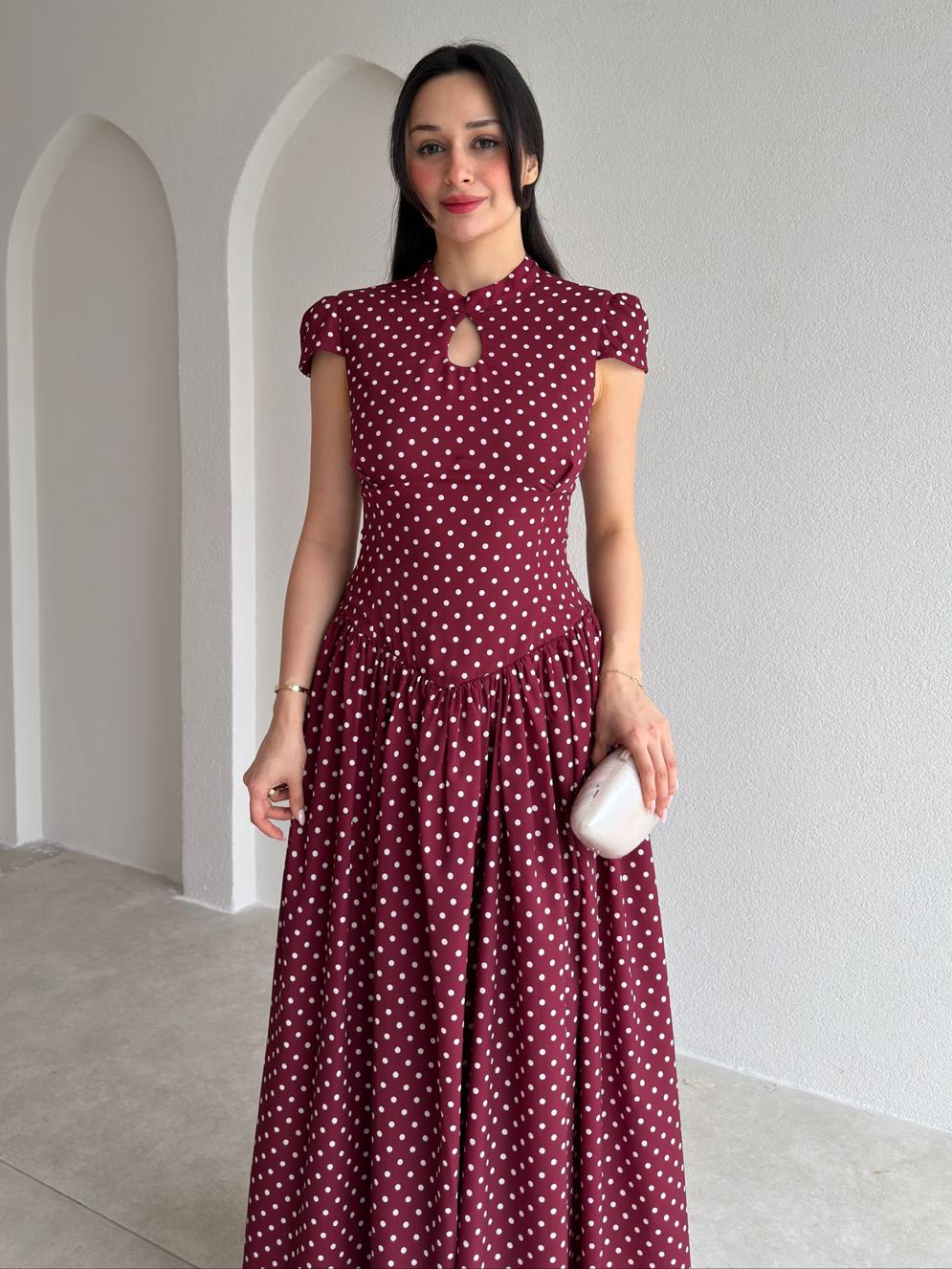 Polka-dot Lace-Up Cutout Dress