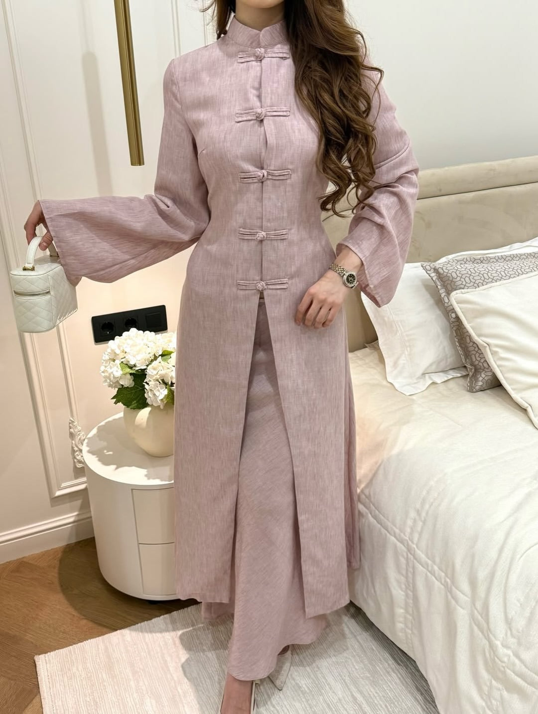 Button-Front Linen Two-Piece Set
