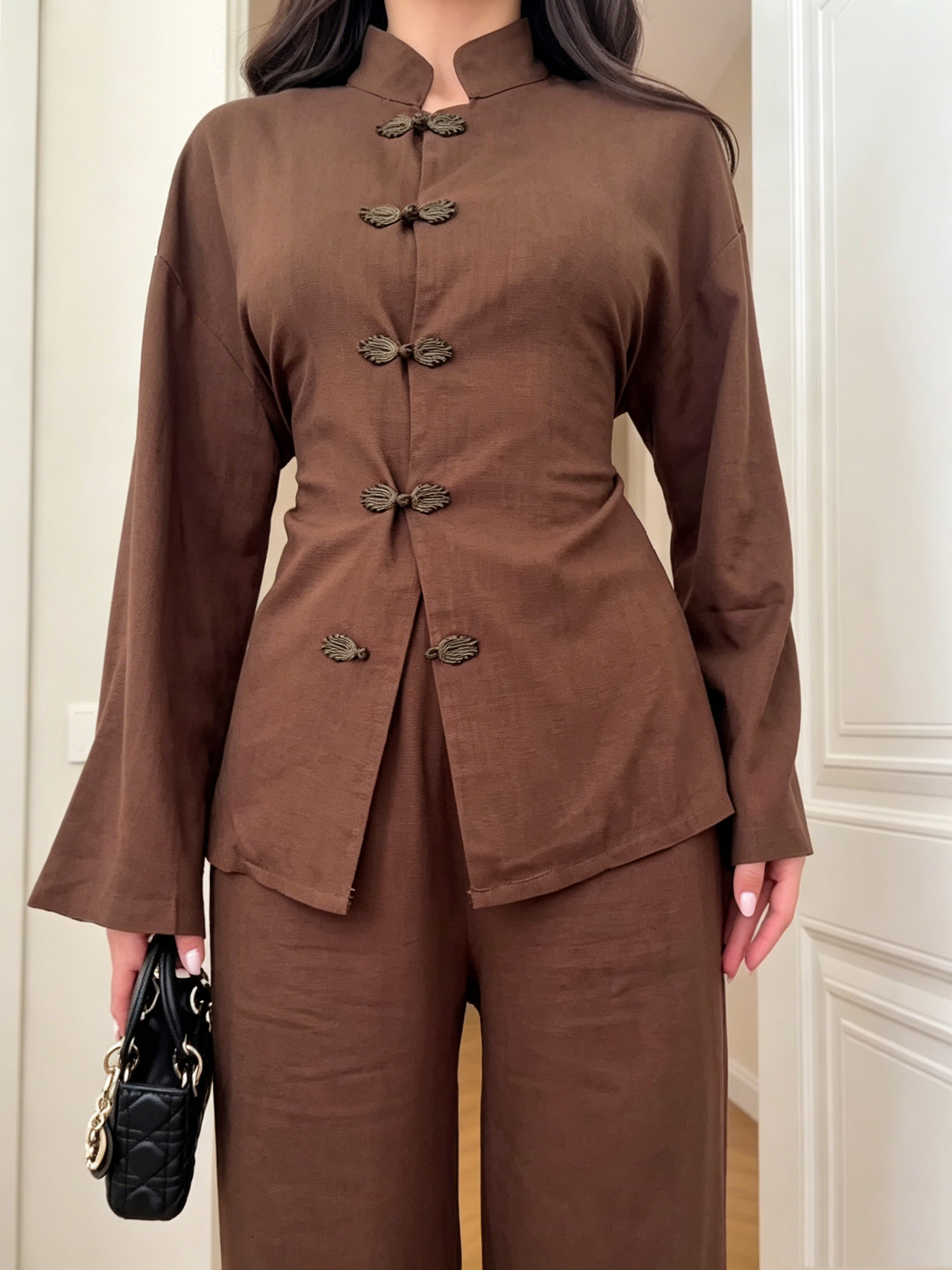 Lace-Up and Button Two-Piece Set