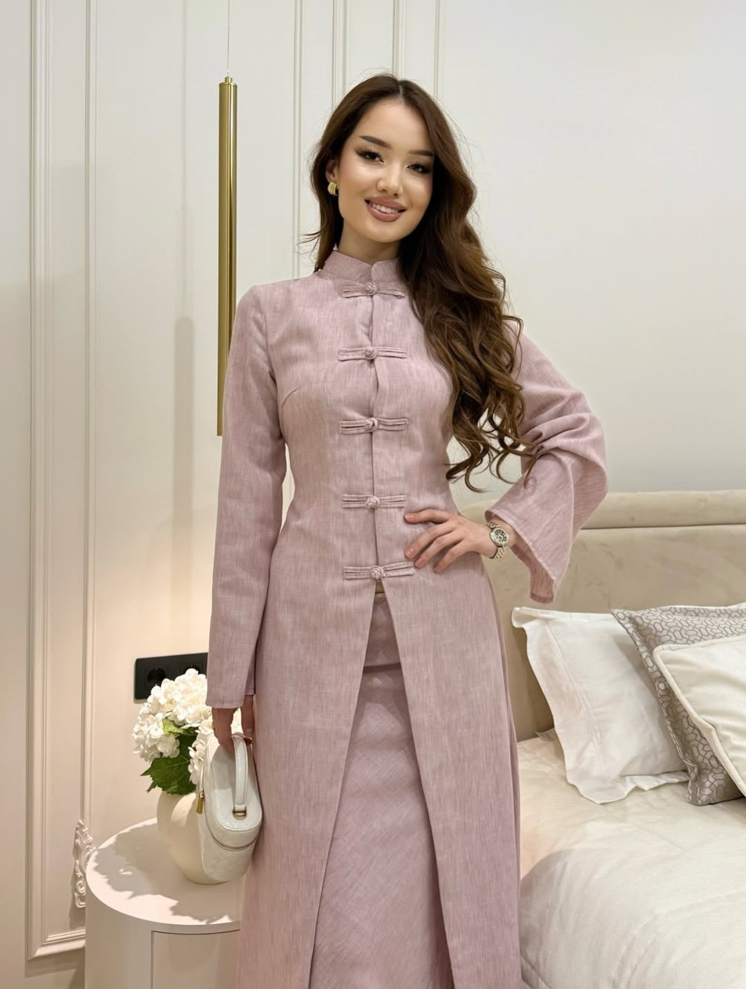 Button-Front Linen Two-Piece Set