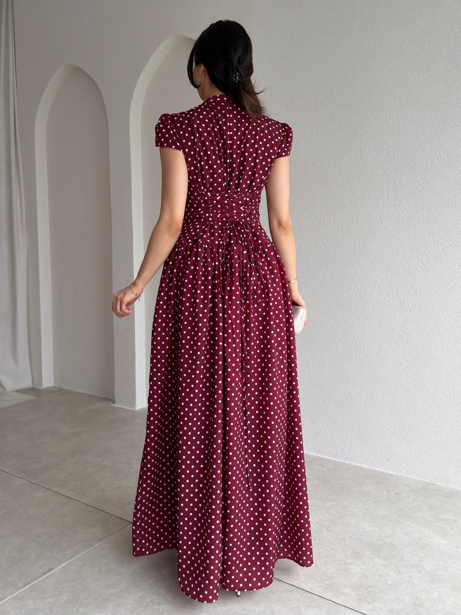 Polka-dot Lace-Up Cutout Dress
