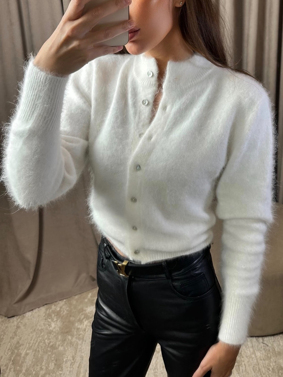 Round-Neck Fleece Long-Sleeve Cardigan