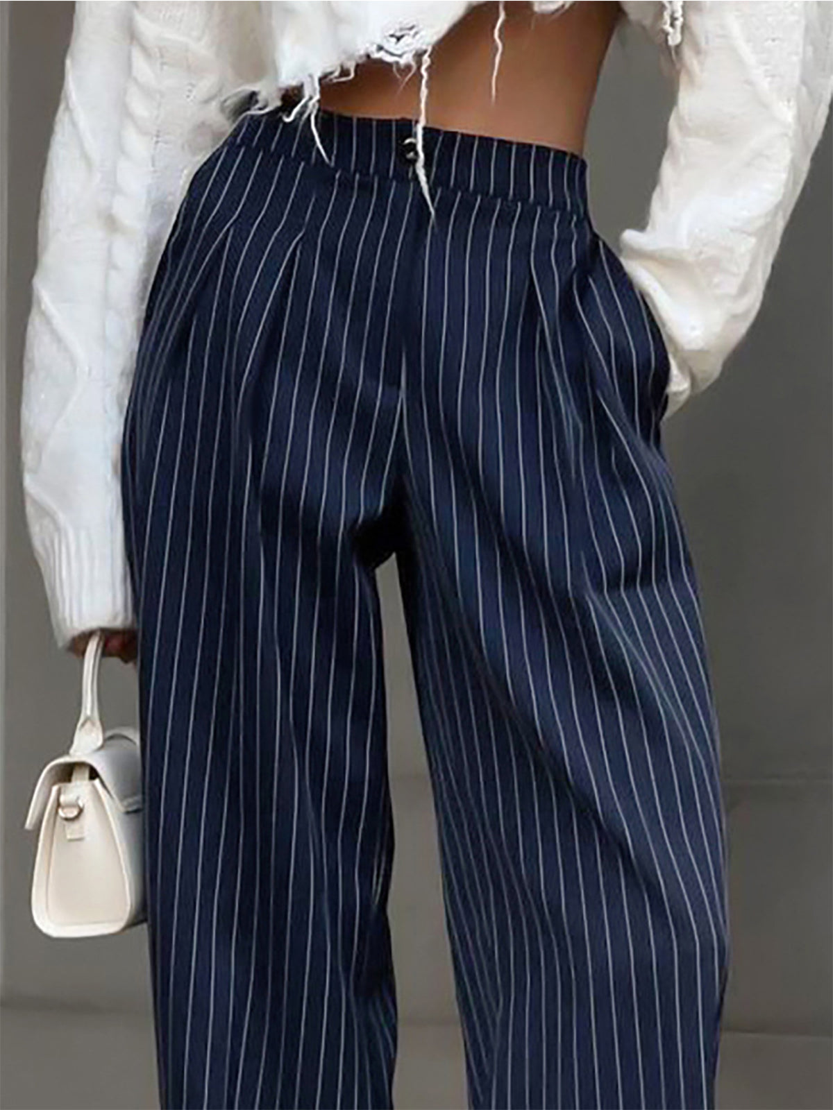 Pinstripe Pleated Wide Leg Pants