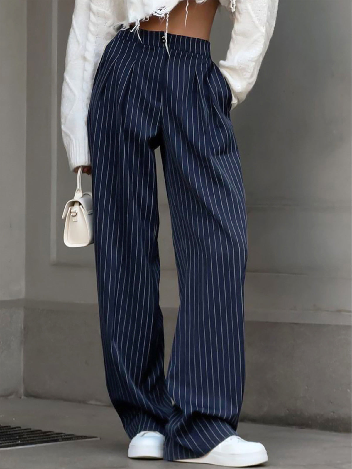 Pinstripe Pleated Wide Leg Pants