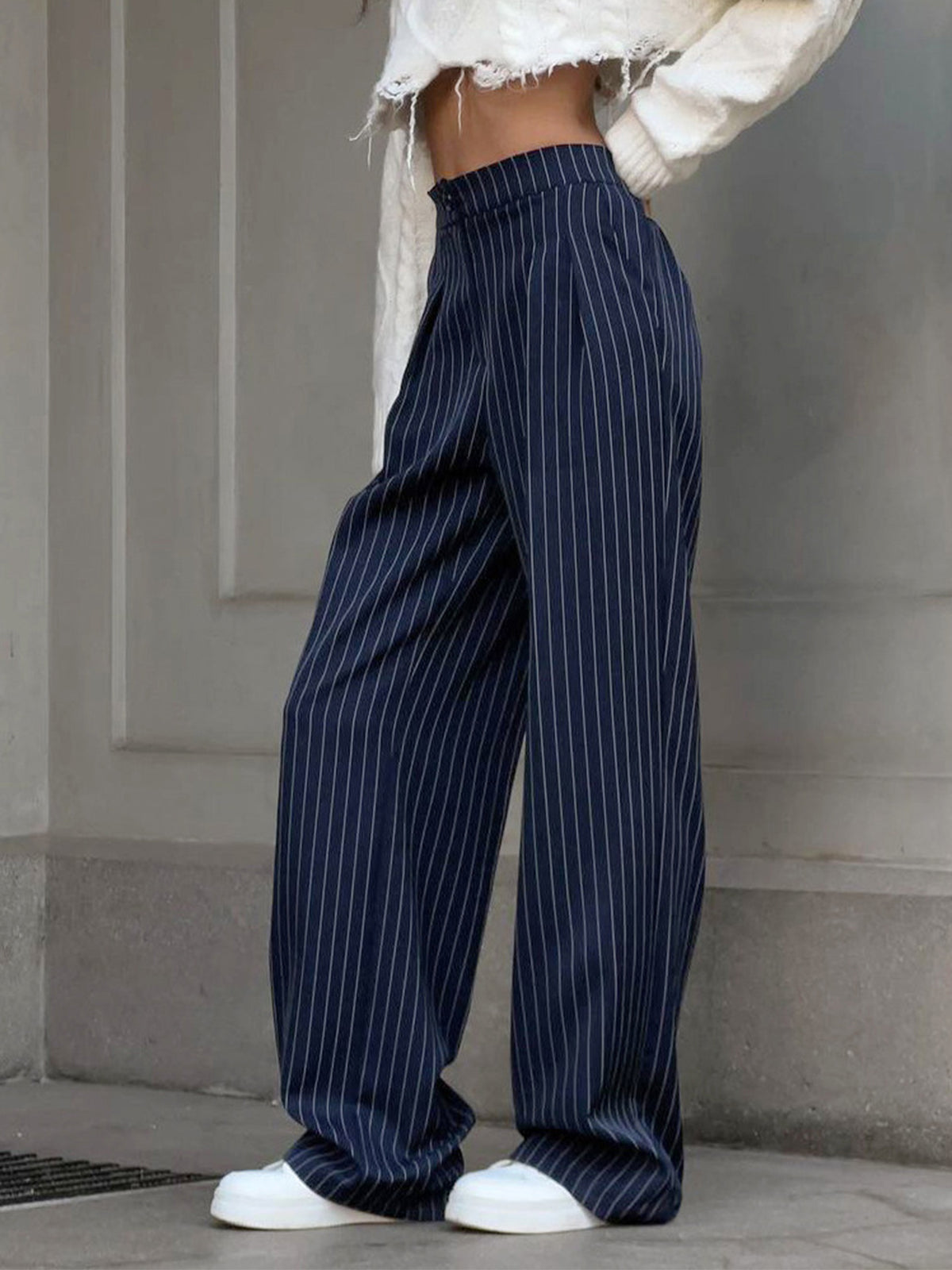 Pinstripe Pleated Wide Leg Pants