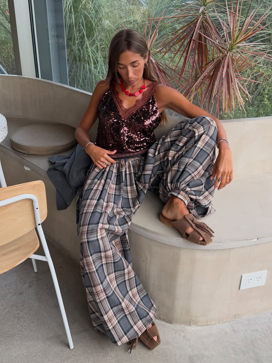 Checkered loose-fit baggy pants