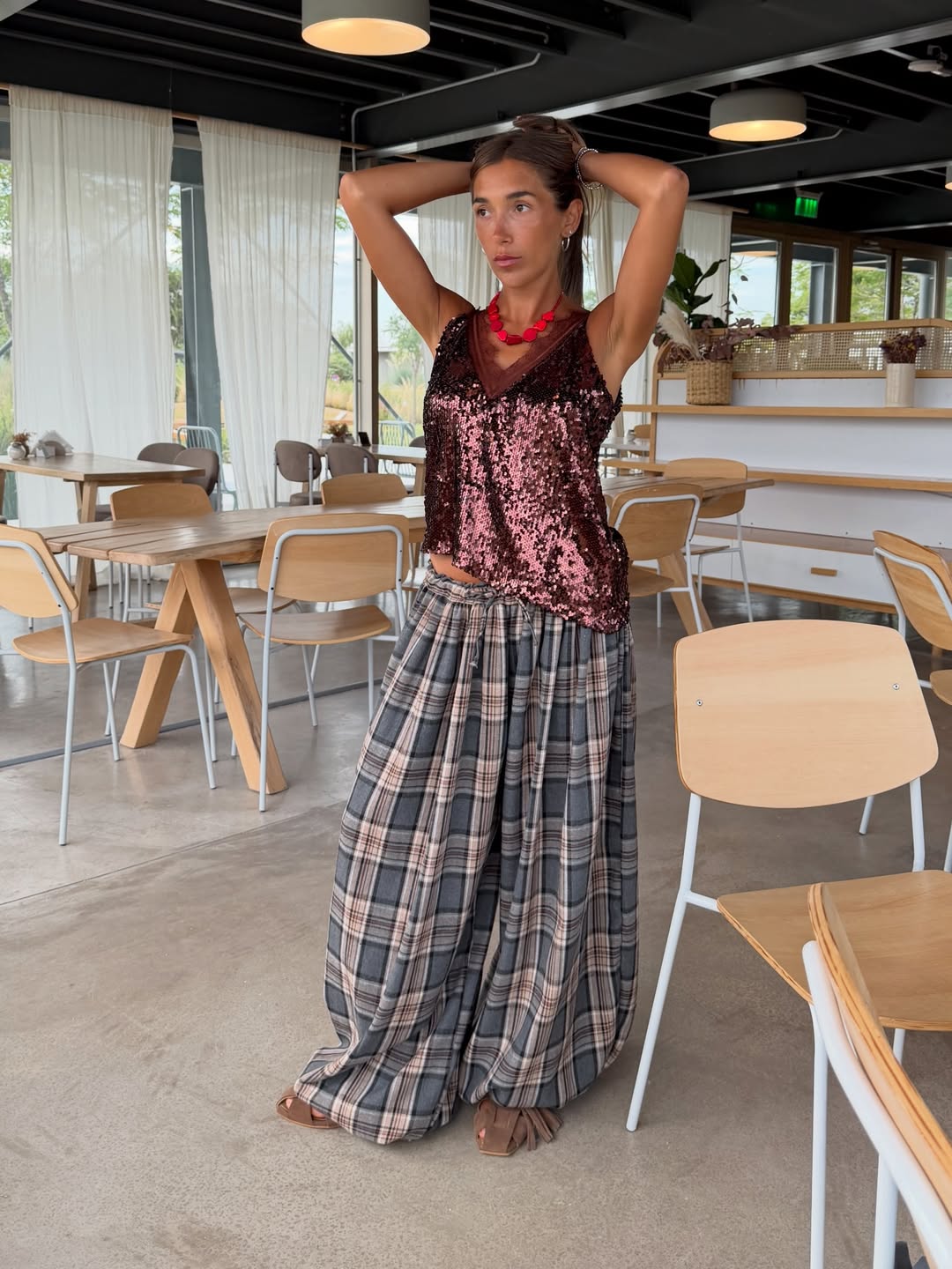 Checkered loose-fit baggy pants