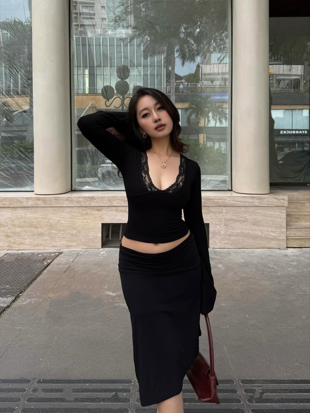 V-Neck Lace-Trim Blouse