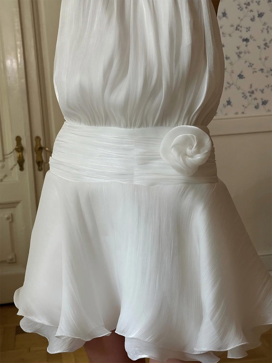 Pearlescent Lace-Up Backless Dress