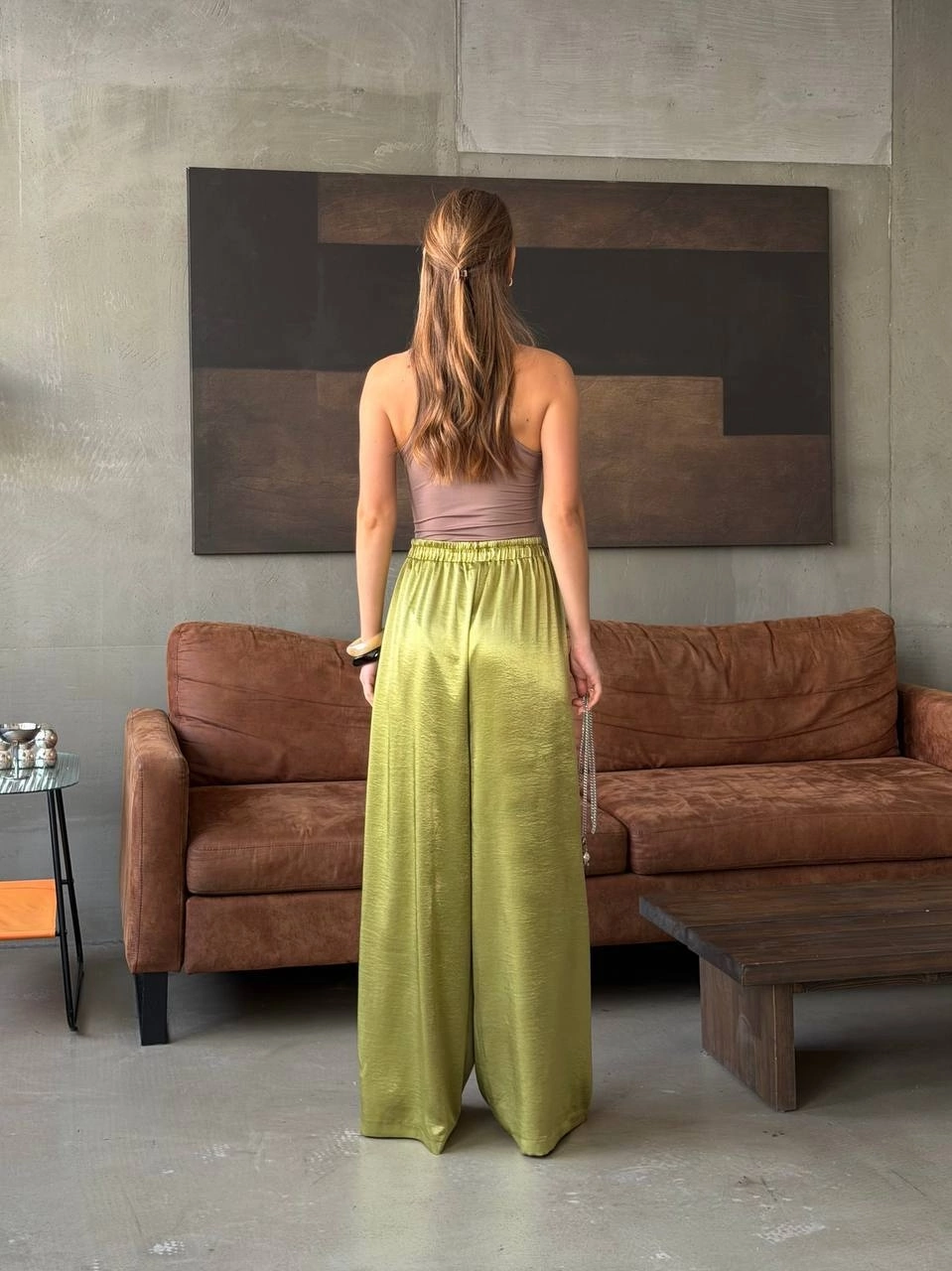 Solid-color satin pants