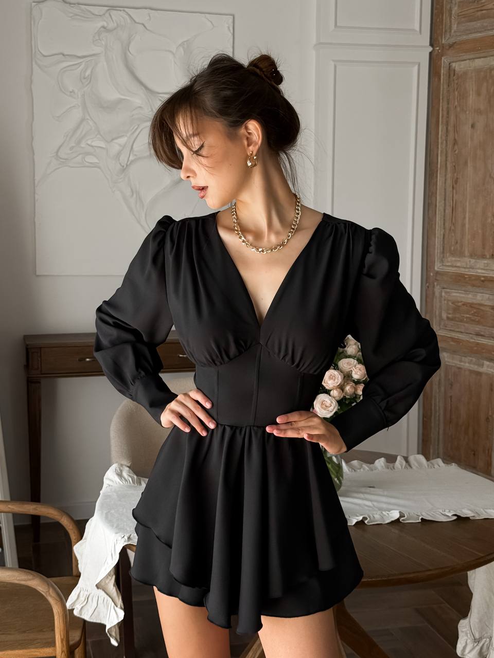 Retro V-neck Dress