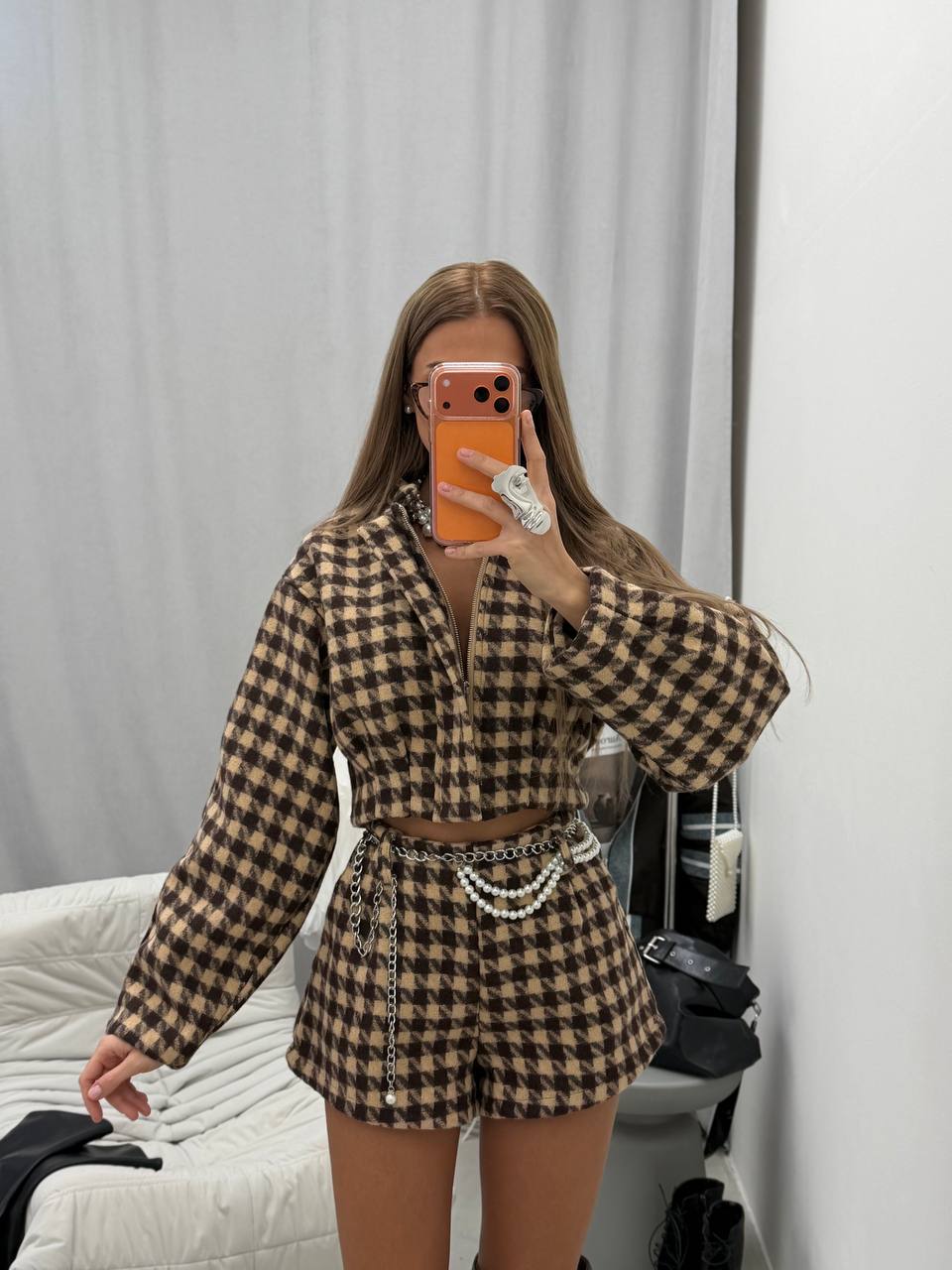Cropped Houndstooth Jacket Set