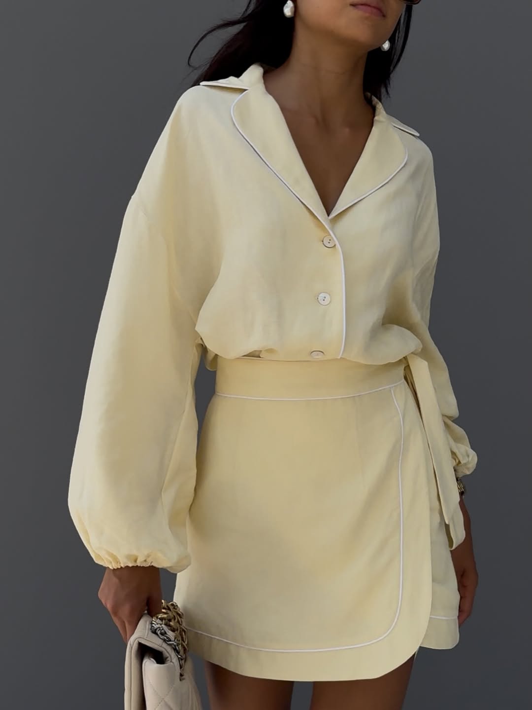 Linen Lace-up Skirt Set