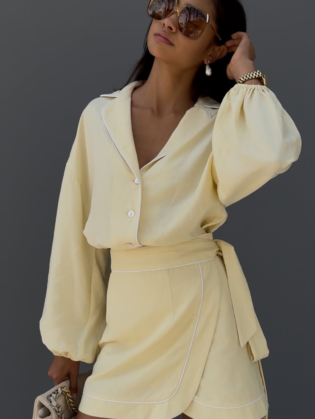 Linen Lace-up Skirt Set