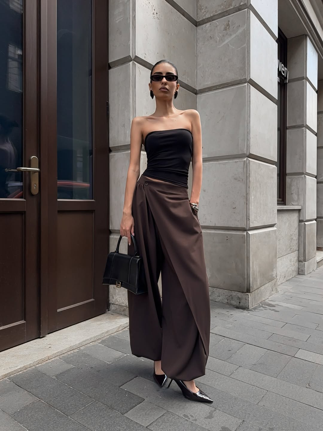 Asymmetrical Cuffed Wide-Leg Pants