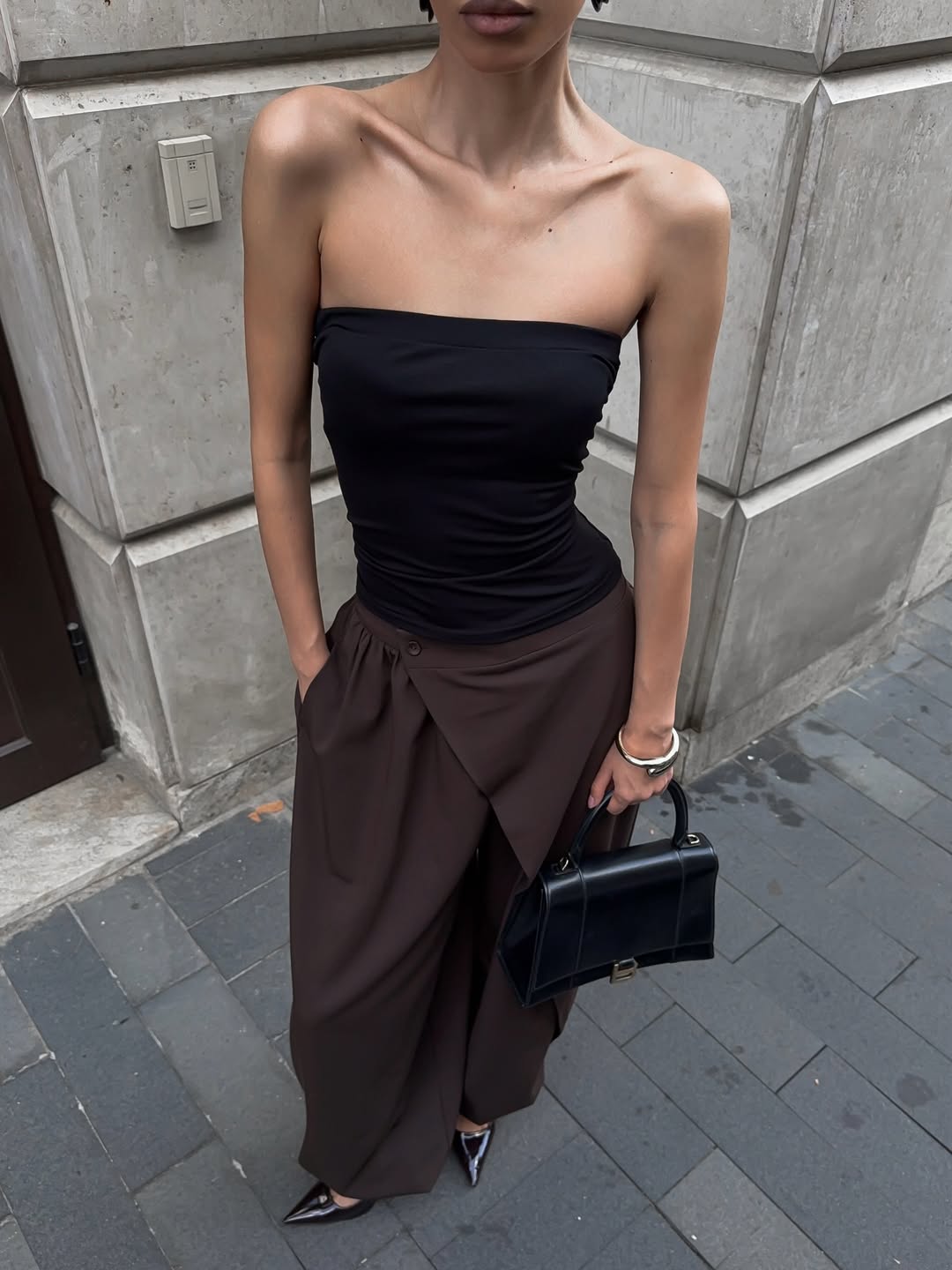 Asymmetrical Cuffed Wide-Leg Pants