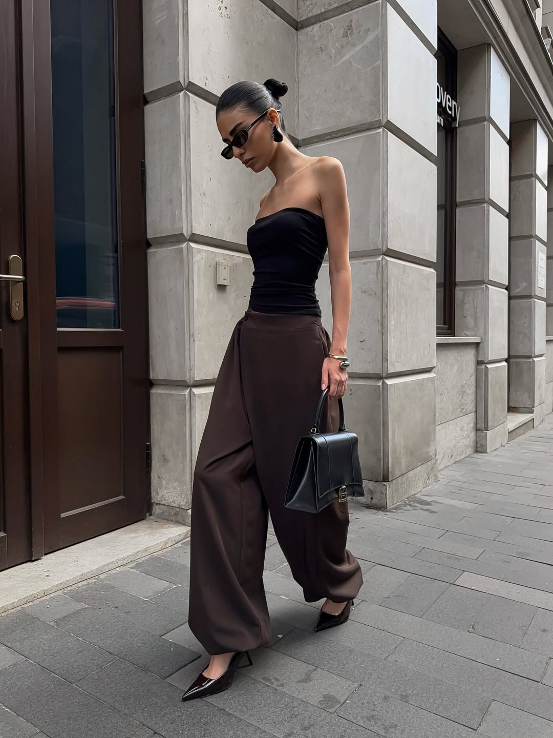 Asymmetrical Cuffed Wide-Leg Pants